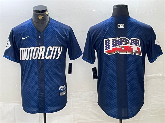 Men's Detroit Tigers Team Big Logo 2024 Navy City Connect Cool Base Limited Stitched Jersey